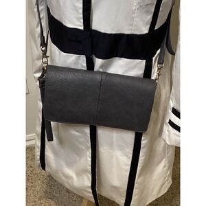JOY crossbody clutch wallet dark gray faux leather adjustable strap